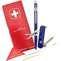 Подарочный набор: нож Wenger и шариковая ручка Caran d` Ache, цвет синий
