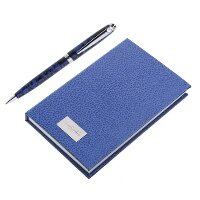 Подарочный набор Pierre Cardin: ручка шариковая и блокнот. Цвет синий, отделка элементов хром