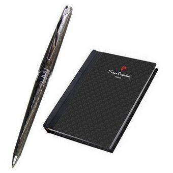 Подарочный набор Pierre Cardin: записная книжка и шариковая ручка. Цвет черный, отделка элементов хром