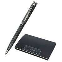 Подарочный набор Pierre Cardin: визитница и шариковая ручка. Цвет черный, отделка элементов хром