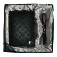 Подарочный набор Pierre Cardin: обложка для паспорта и ручка шариковая. Цвет черный, отделка элементов хром.