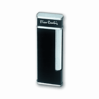 Зажигалка "Pierre Cardin" газовая кремневая, черный лак/серебро