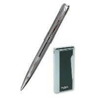 Подарочный набор Pierre Cardin: шариковая ручка и зажигалка. Цвет серебристый / серый / черный, отделка элементов хром