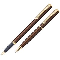Набор ручка шариковая и роллер Pierre Cardin PEN and PEN цвет коричневый с позолоченными элементами дизайна